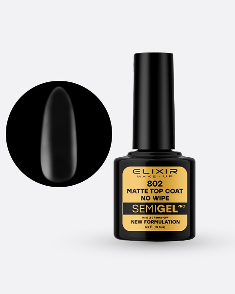 Elixir Semi Gel Ημιμόνιμο Βερνίκι 8ml – #802 (MATTE TOP COAT - NO WIPE)