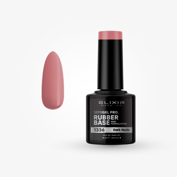 Elixir Semi Gel Ημιμόνιμο Βερνίκι 8ml – #1336 (RUBBER BASE COAT DARK NUDE)
