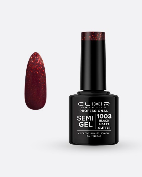 Elixir Semi Gel Ημιμόνιμο Βερνίκι 8ml – #1003 (BLACK HEART GLITTER)