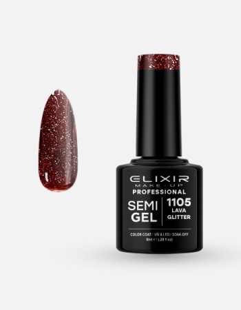 Elixir Semi Gel Ημιμόνιμο Βερνίκι 8ml – #1105 (LAVA GLITTER)