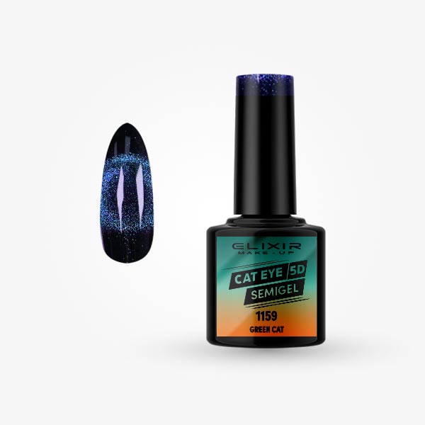 Elixir Semi Gel Ημιμόνιμο Βερνίκι CAT EYE 5D 8ml – #1159 (GREEN CAT)