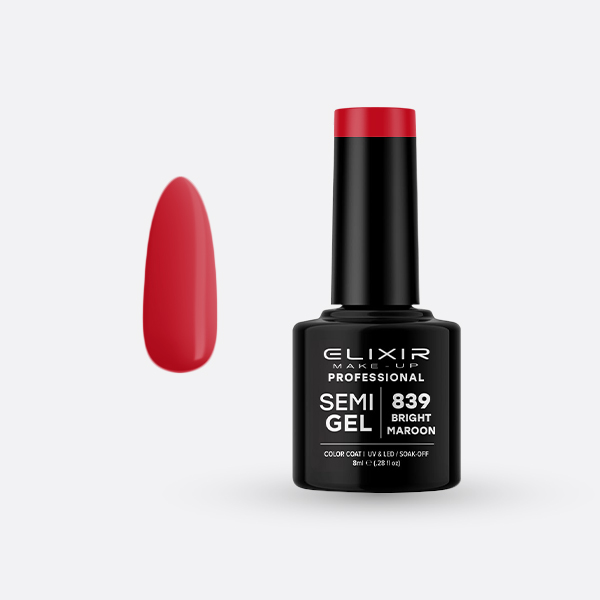 Elixir Semi Gel Ημιμόνιμο Βερνίκι 8ml – #839 (BRIGHT MAROON)
