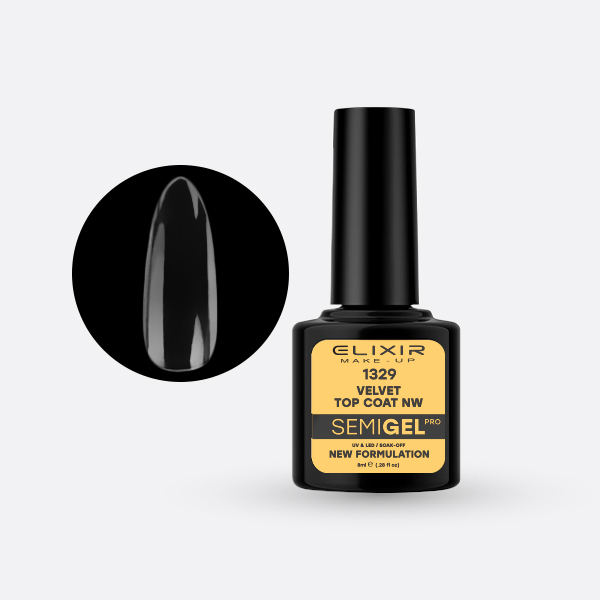 Elixir Semi Gel Ημιμόνιμο Βερνίκι 8ml – #1329 (VELVET MATTE TOP COAT NO WIPE)