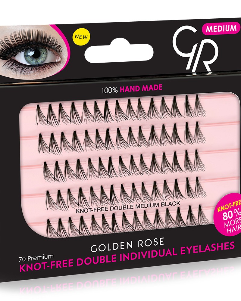 Golden Rose Knot Free Double Individual Eyelashes - Medium