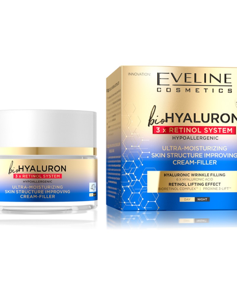 Eveline BioHyaluron 3 x Retinol System Ultra Moisturising Skin Structure Improving Day & Night Face Cream 40+ (50ml)