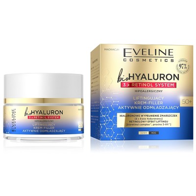 Eveline BioHyaluron 3 x Retinol System Lifting Actively Rejuvenating Day & Night Face Cream 50+ (50ml) Eveline BioHyaluron 3 x Retinol System Lifting Actively Rejuvenating Day & Night Face Cream 50+ (50ml)