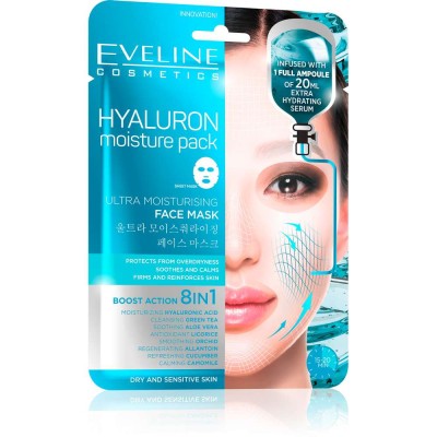 Eveline Hyaluron Ultra Moisturizing Face Sheet Mask 8 in 1 (20 ml) Eveline Hyaluron Ultra Moisturizing Face Sheet Mask 8 in 1 (20 ml)