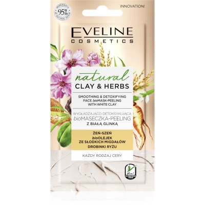 Eveline Natural Clay & Herbs Smoothing & Detoxifying Face Mask-Peeling White Clay (8 ml) Eveline Natural Clay & Herbs Smoothing & Detoxifying Face Mask-Peeling White Clay (8 ml)