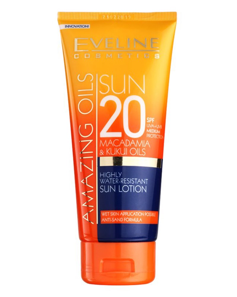 Eveline SPF20 Macadamia & Kukui Oils High Water-Resistant Sun Lotion 200ml Family Size (αντηλιακό)