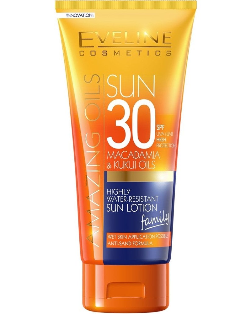 Eveline SPF30 Macadamia & Kukui Oils High Water-Resistant Sun Lotion 200ml Family Size (αντηλιακό)